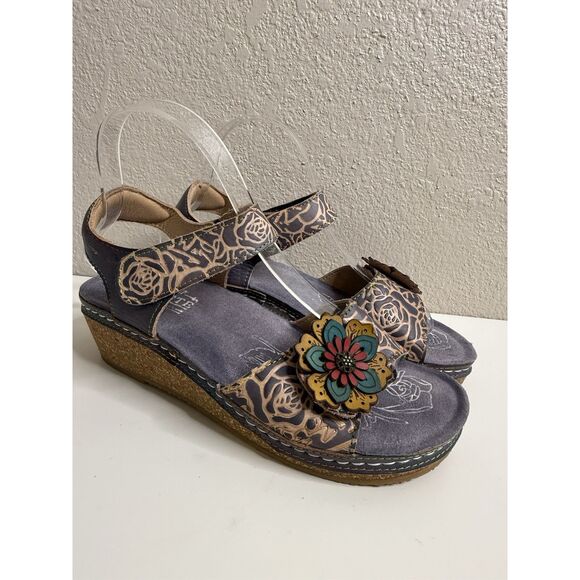 L'Artiste Spring Step Leather Wedge Rose Embossed Sandals Cuteness Two Pair 38 8 - Picture 16 of 16